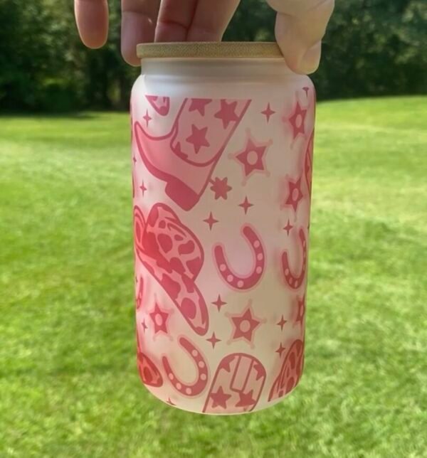 Pink Cowgirl 16oz Frosted Glass