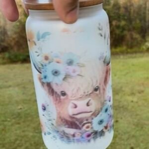 Highland  Cow 16oz Frosted Glass